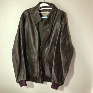 Vintage LL Bean mens XL tall brown leather wool trim bombers jacket USA classic